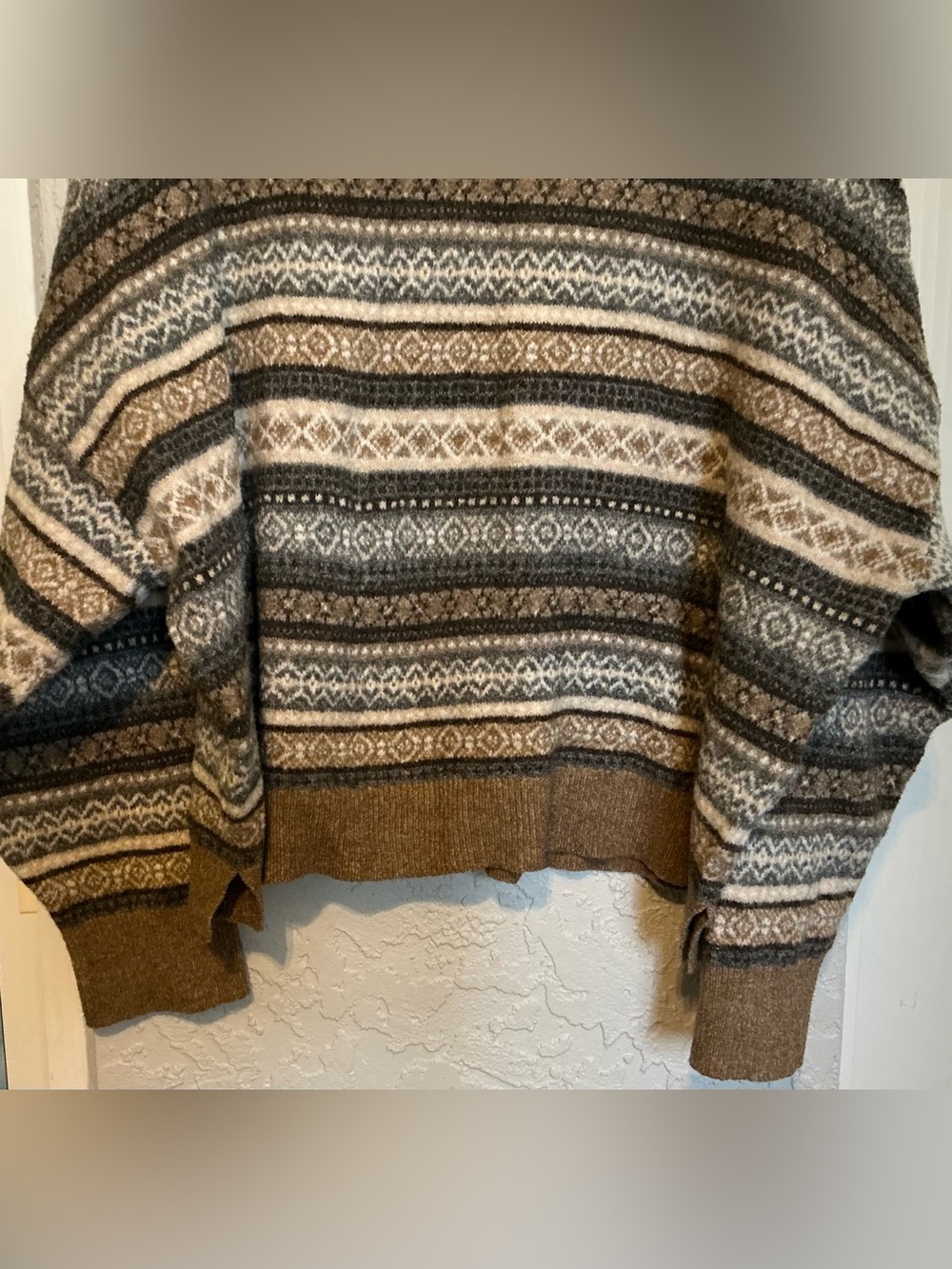 American Eagle Outfitters Brown, Cream & Gray Fair Isle Knit Sweater - Picture 3 of 7